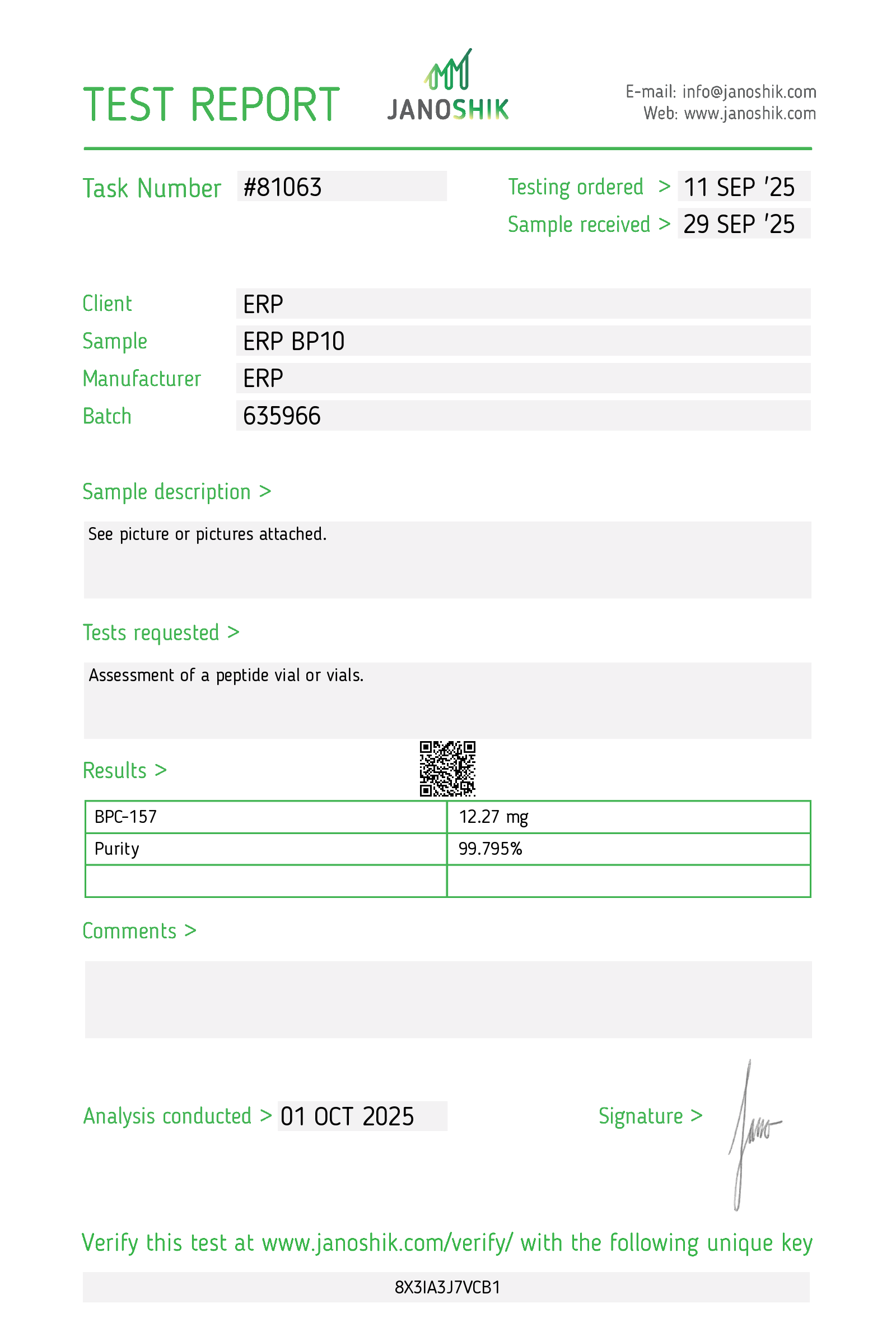 BPC-157 Certificate of Analysis